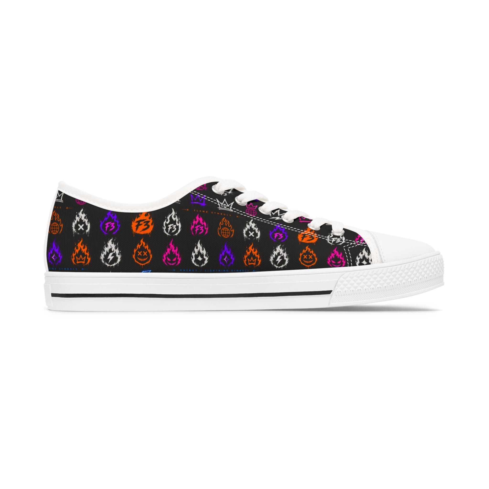Women's Low Top Sneakers — Colorful Flaming Teardrop Pattern on Black