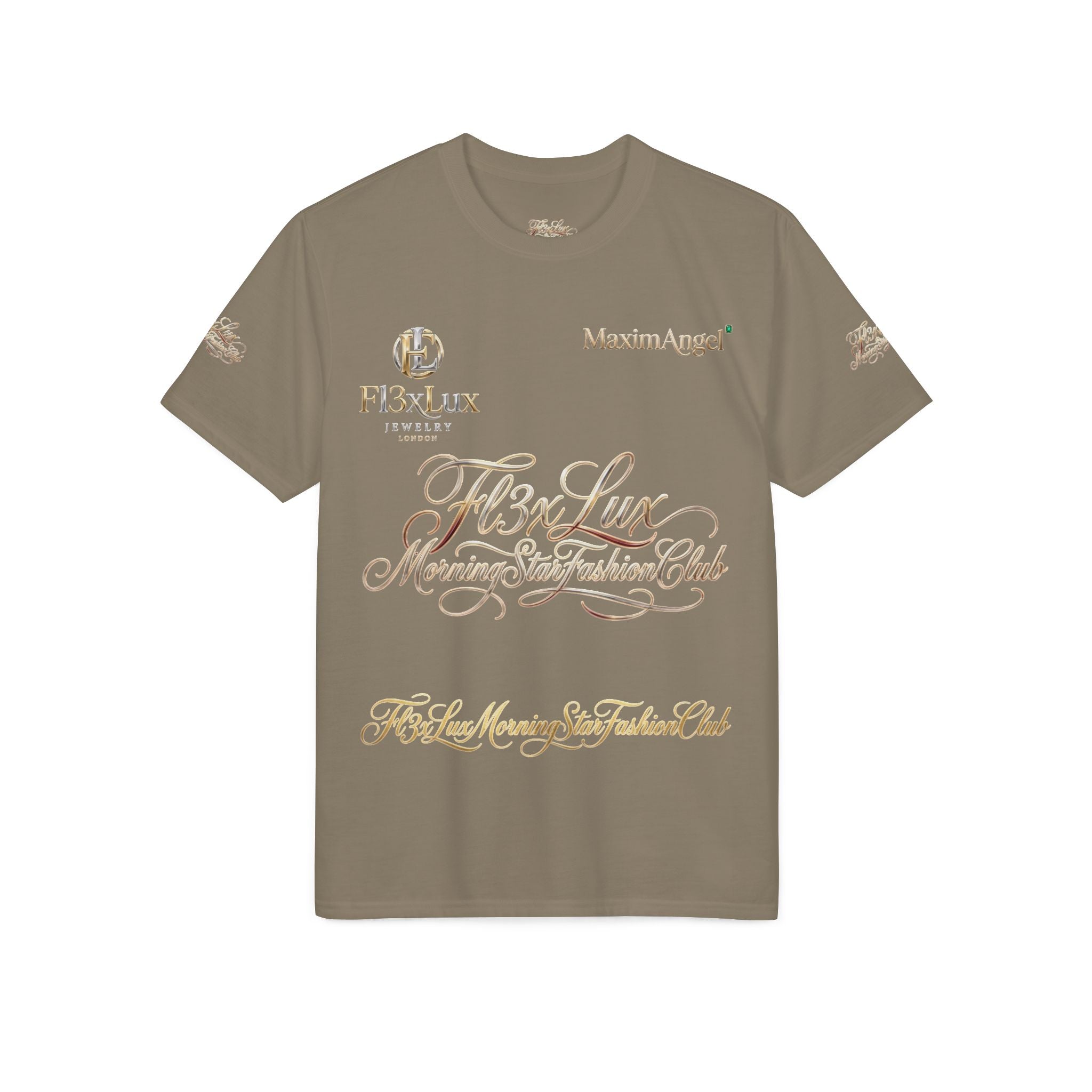Luxury Gold Script Performance T-Shirt — F3xLux Morning Stay Fashion Club Design