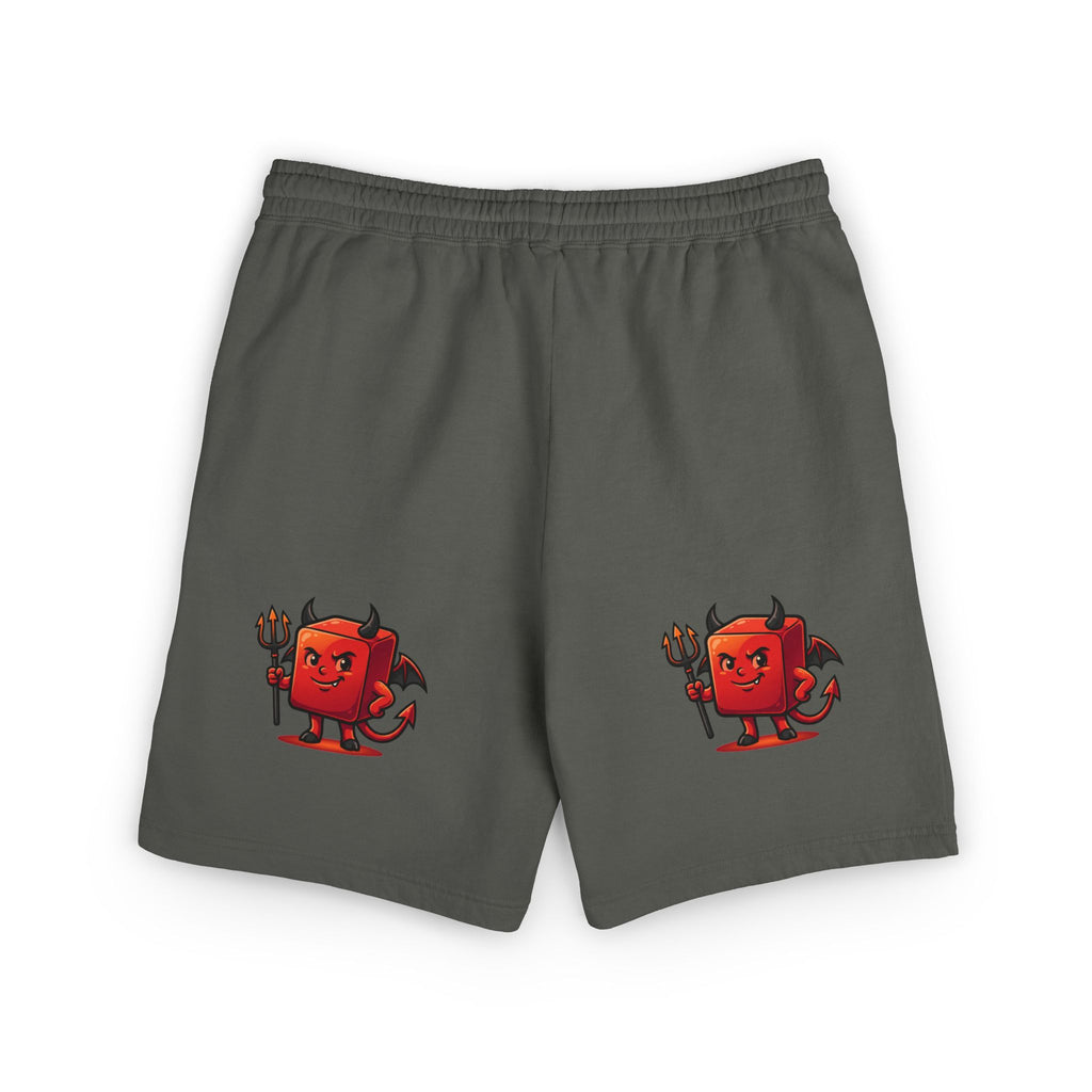 Devil Doodle Fleece Sweat Shorts — Cute Red Demon Graphic Lounge Shorts