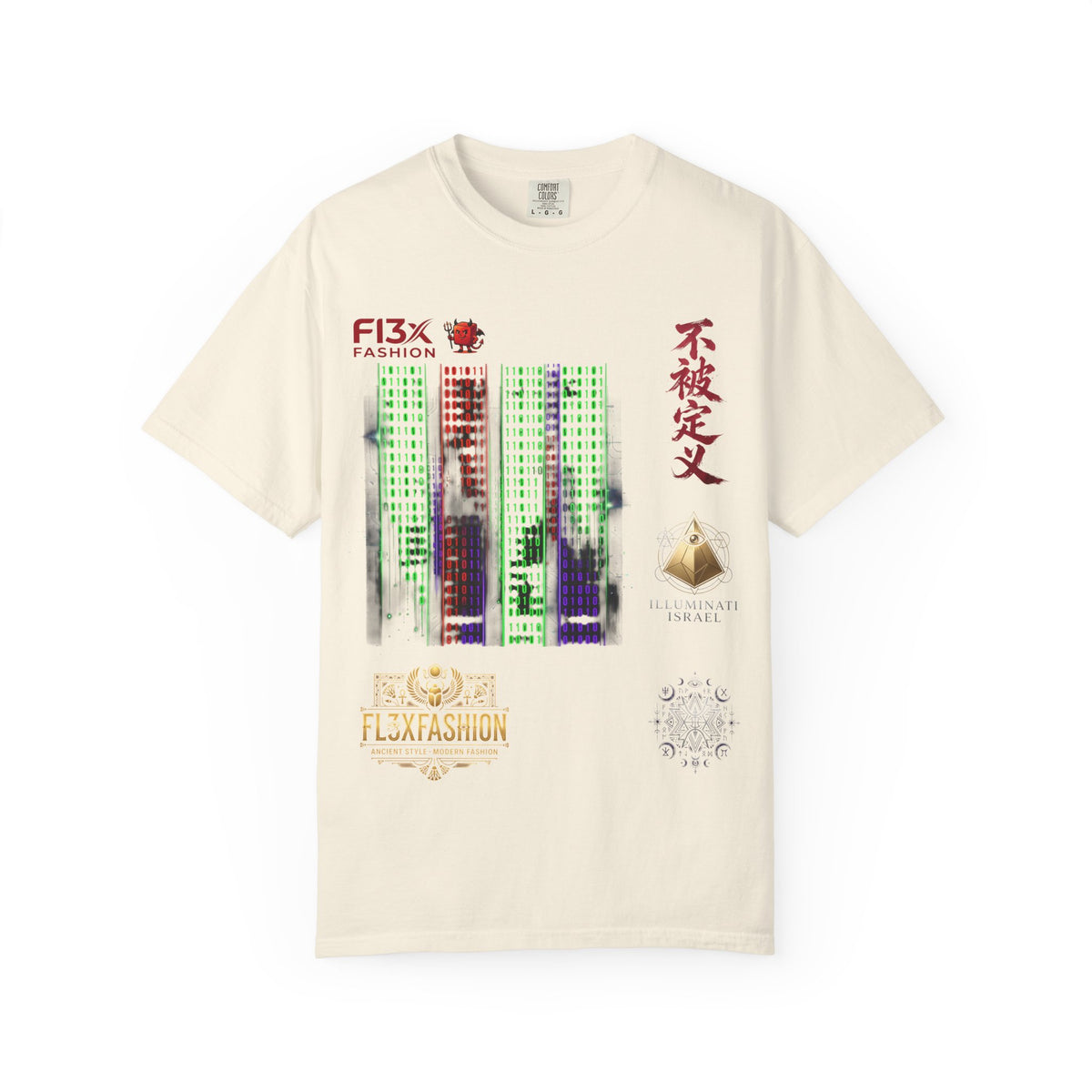 Graphic T-Shirt — Futuristic Cityscape Design with Japanese Calligraphy