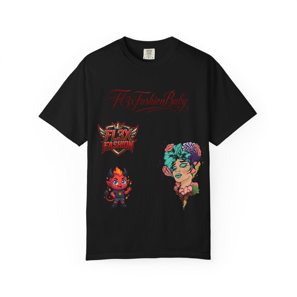 Artistic Floral Portrait T-Shirt — 'Fl3xFashionBaby' Graphic Tee