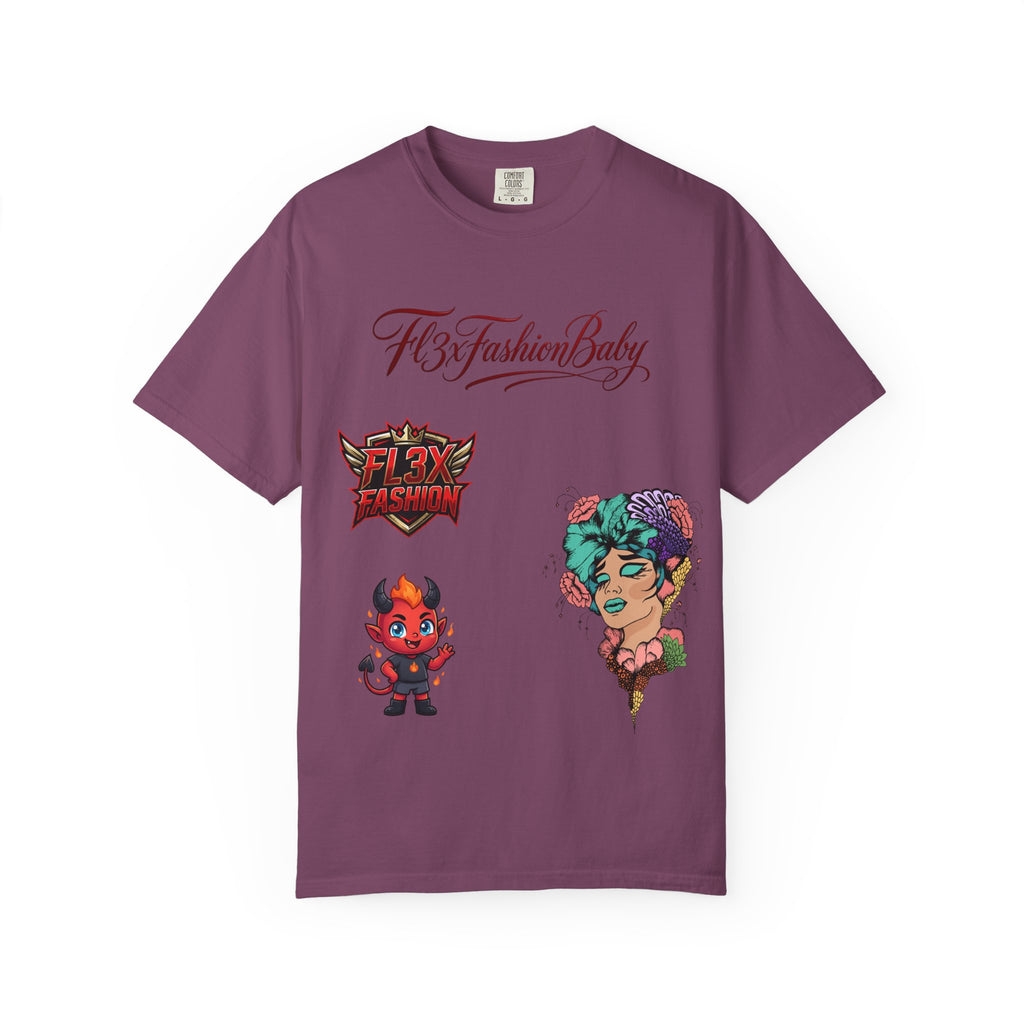 Artistic Floral Portrait T-Shirt — 'Fl3xFashionBaby' Graphic Tee