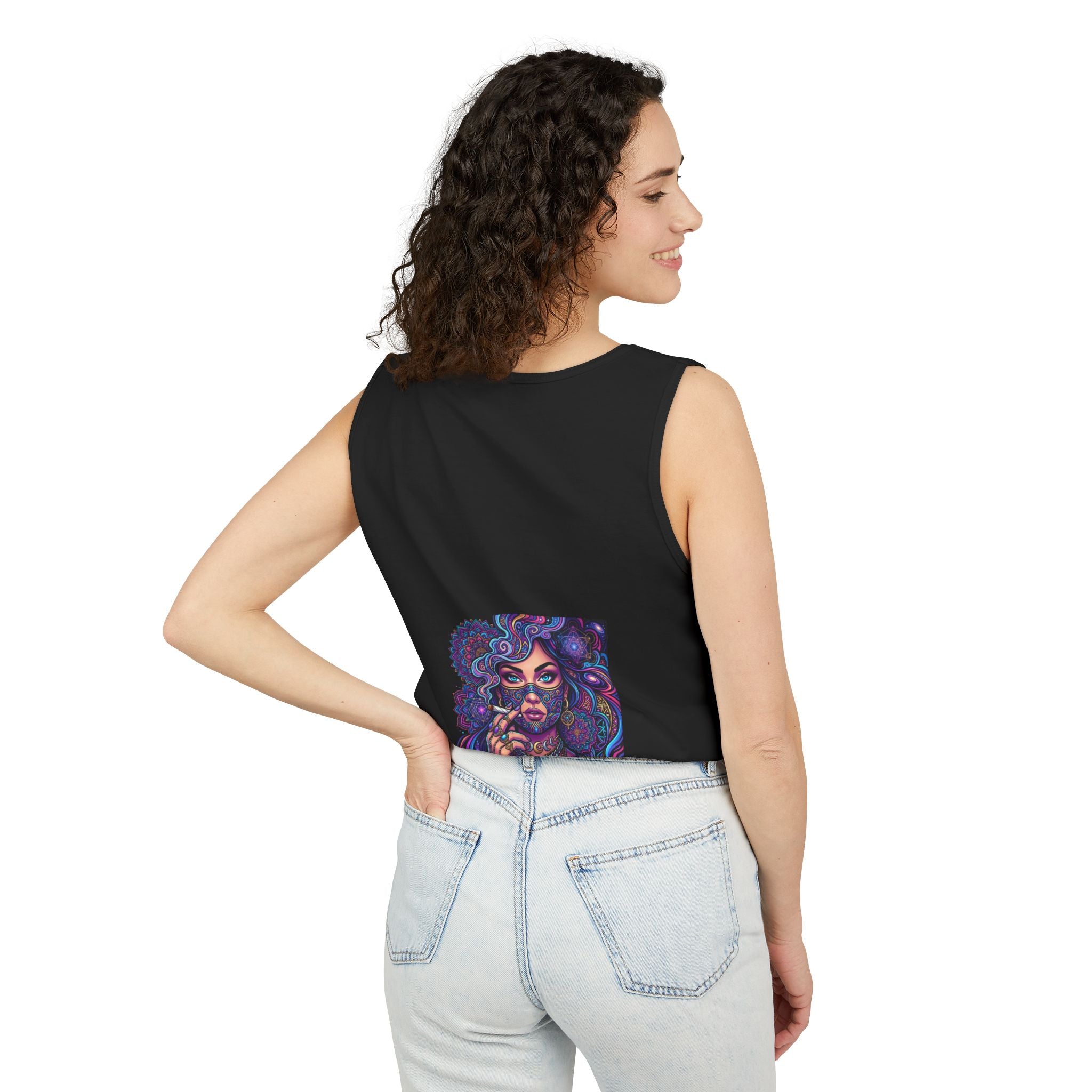 Graphic Tank Top - Colorful Cosmic Woman Illustration