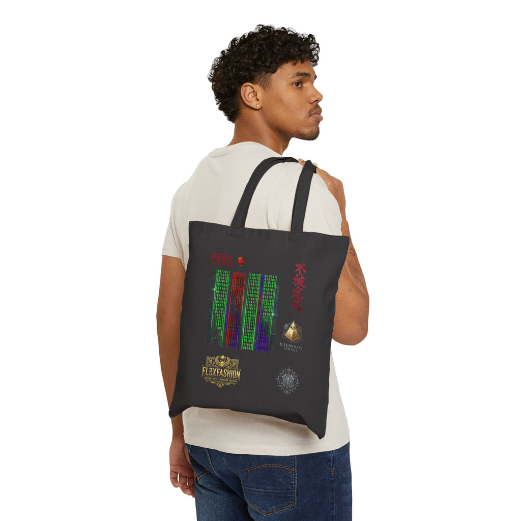 Canvas Tote Bag — Cyber City Graphic with Chinese Calligraphy