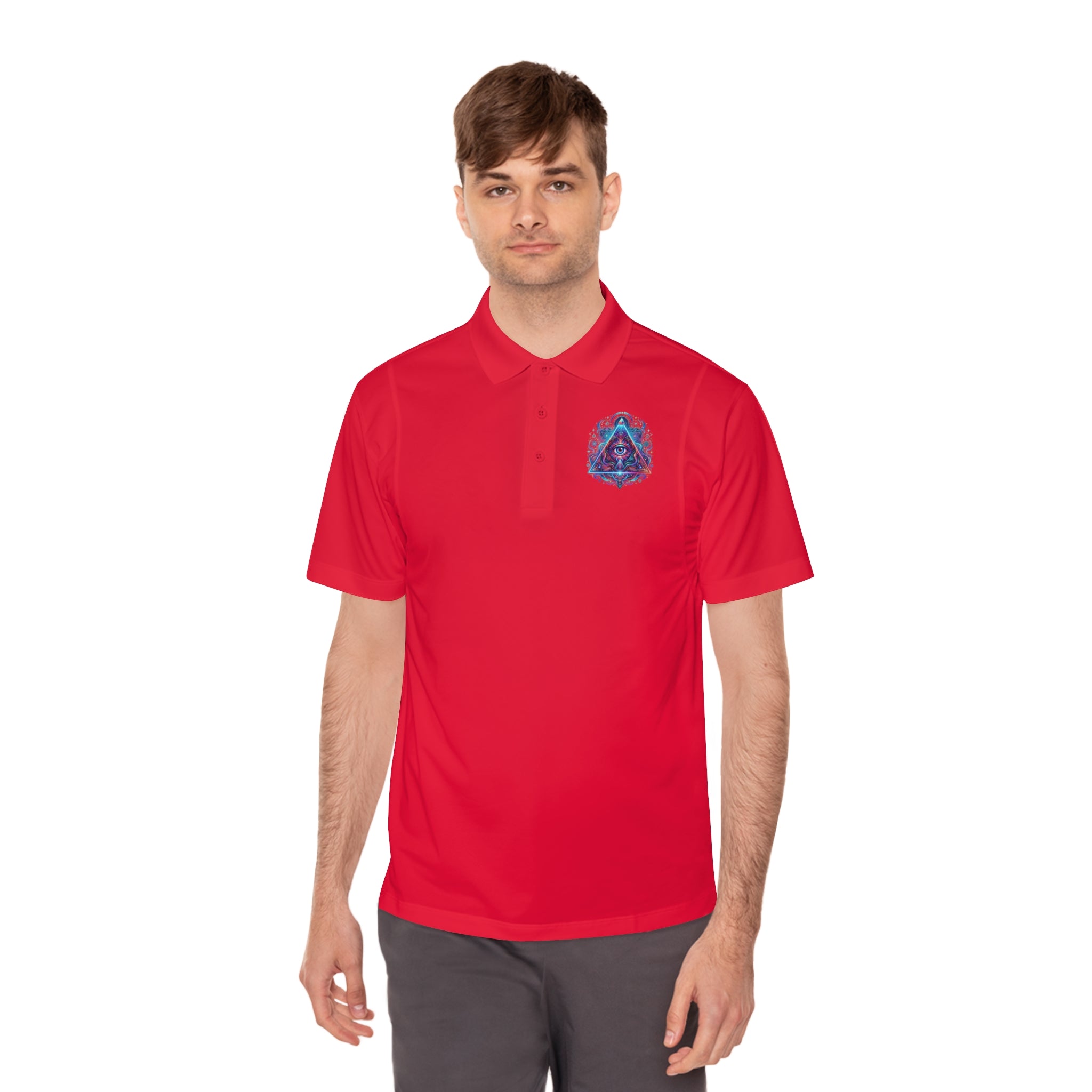 Men's Polo Shirt — Mystic All-Seeing Eye Triangle Design with 17/17 Accent