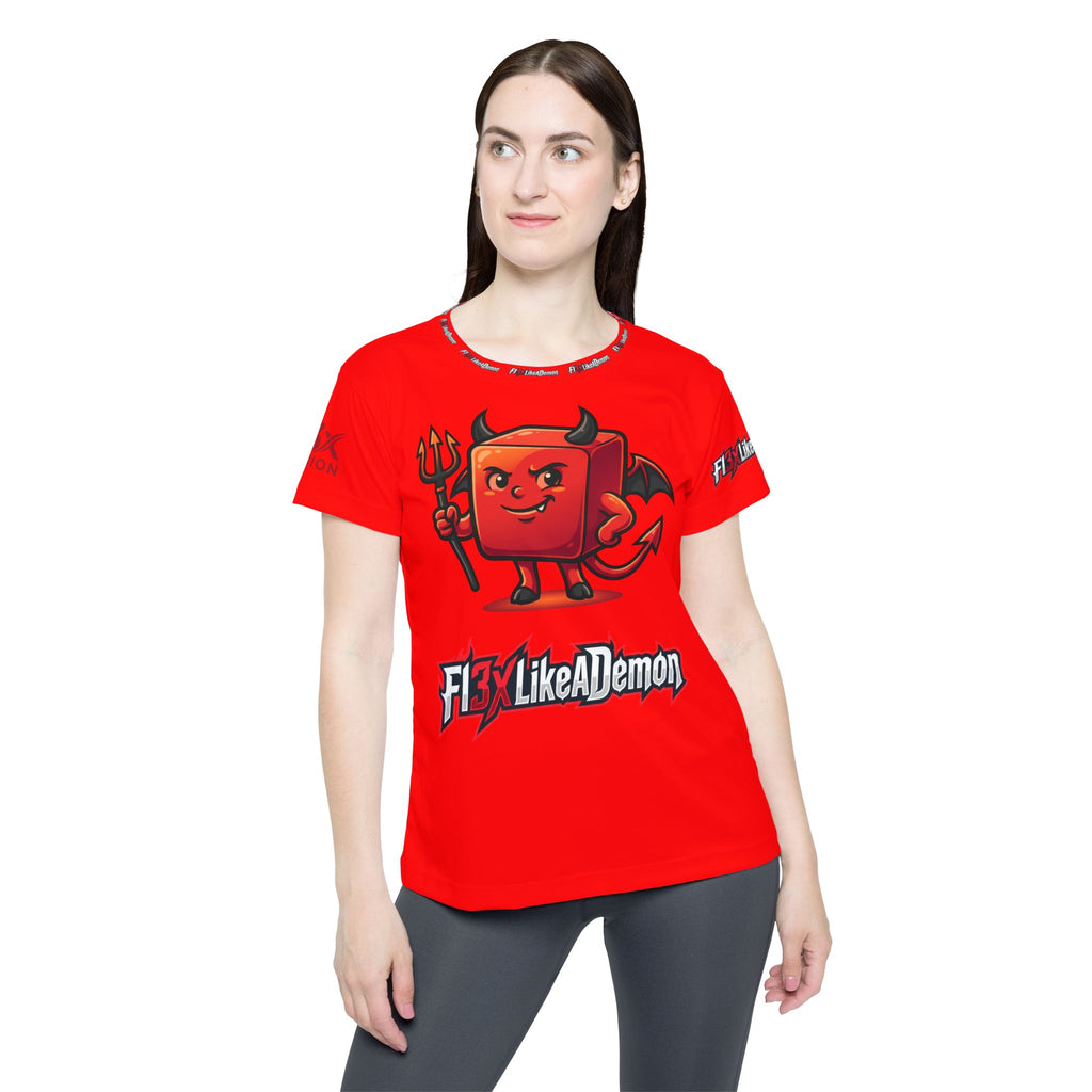 Demon Mascot Sports Jersey — "Fly Like A Demon" Women’s Athletic Tee