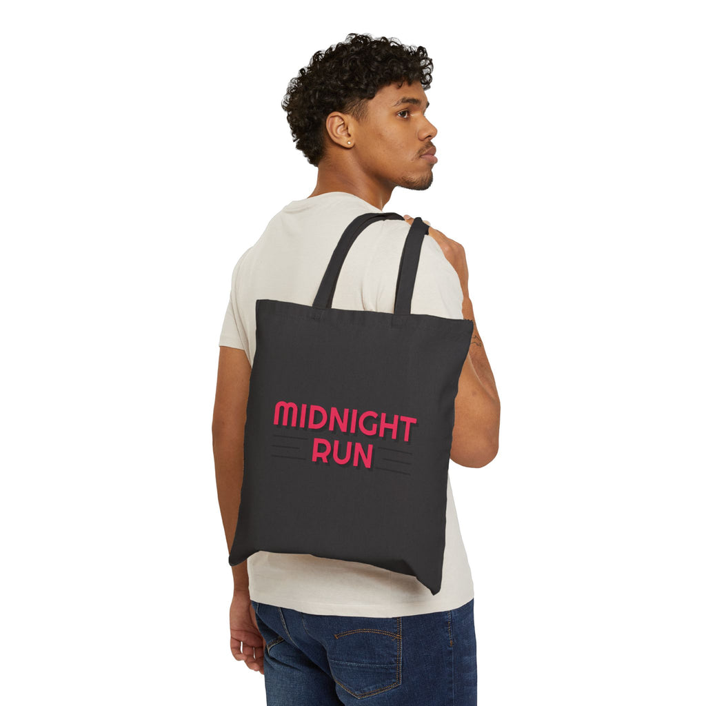 Midnight Run Canvas Tote Bag — Retro Typography Eco Shopper