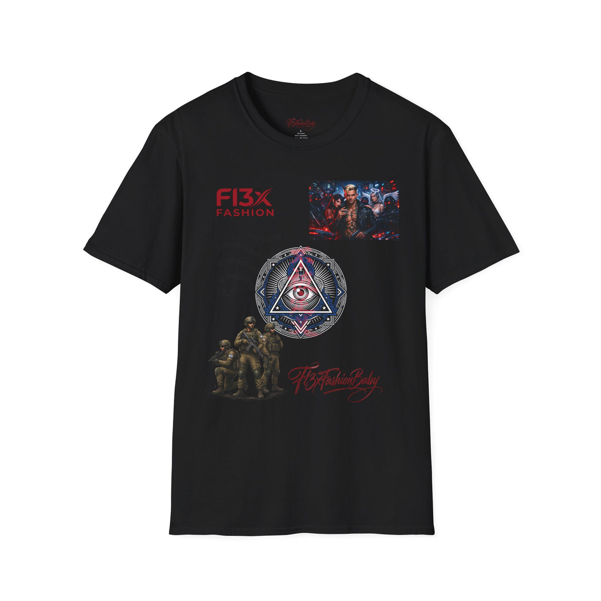 Graphic T-Shirt — F13X Fashion Collage Tee (Surfing Wave & Retro Crew)
