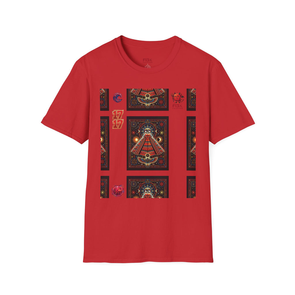 T-Shirt — Retro Cosmic Tarot Graphic with '17' Mystic Symbols