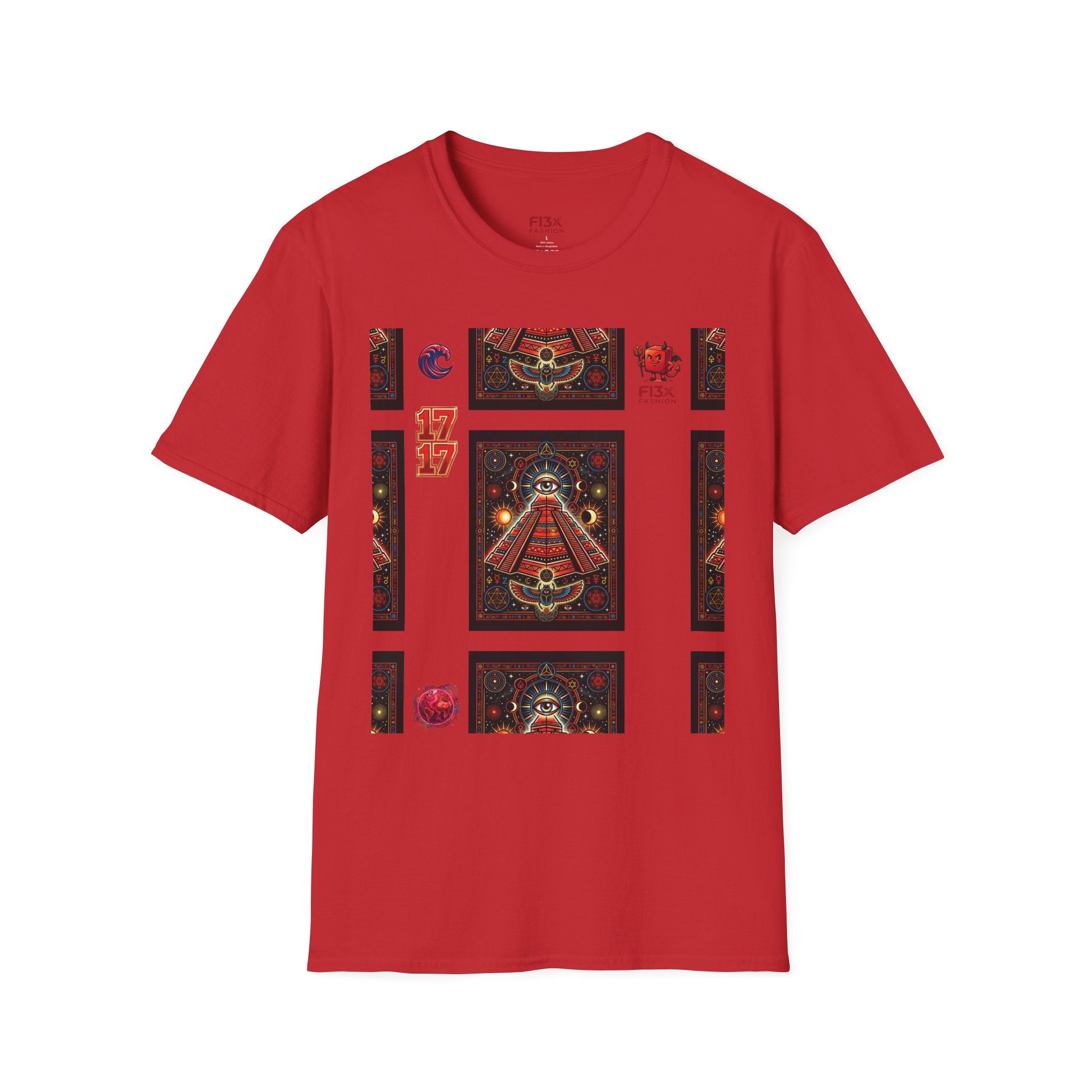 T-Shirt — Retro Cosmic Tarot Graphic with '17' Mystic Symbols