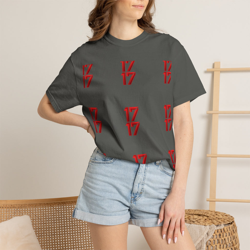17 Pattern Graphic T-Shirt — Repeating Red Logo Tee