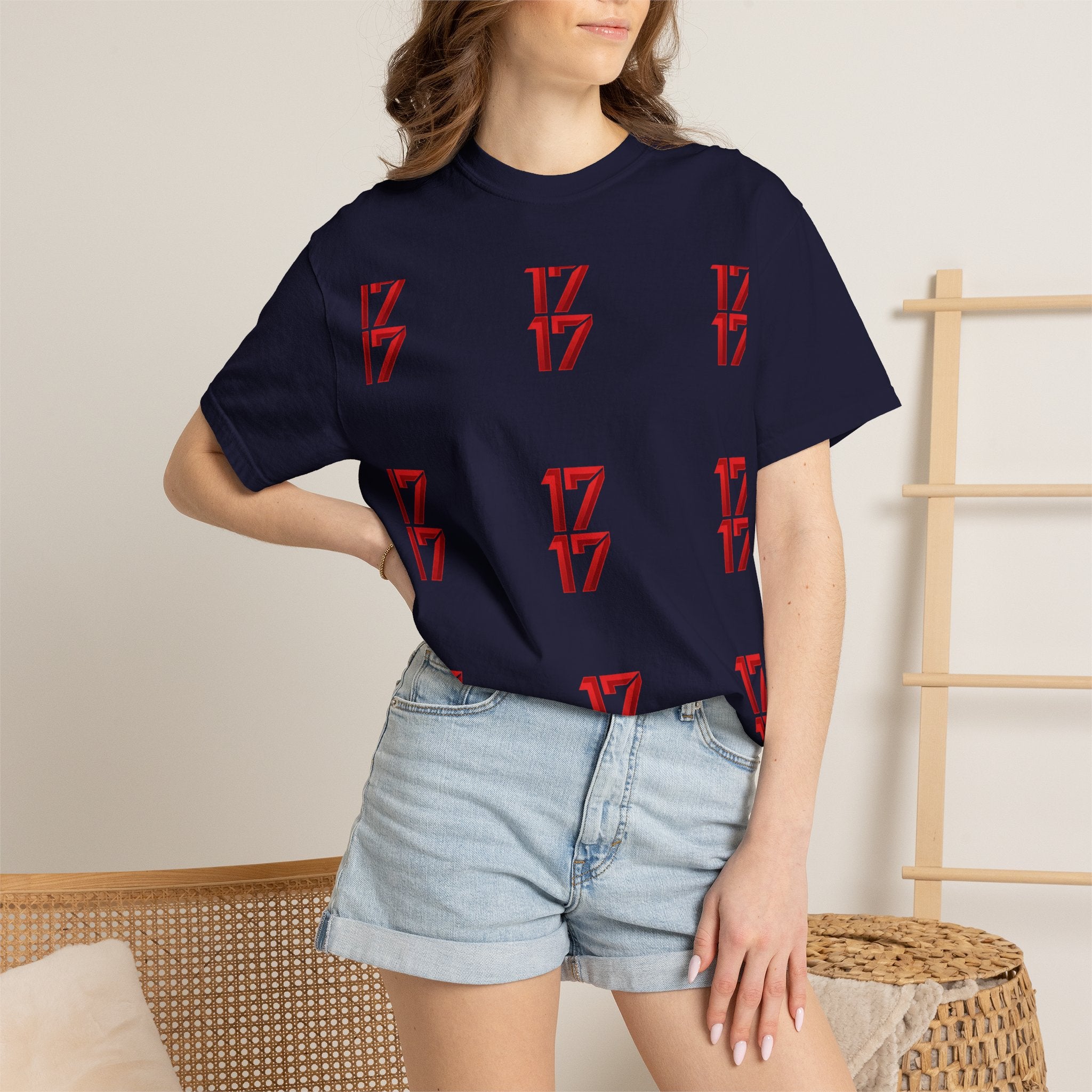 17 Pattern Graphic T-Shirt — Repeating Red Logo Tee