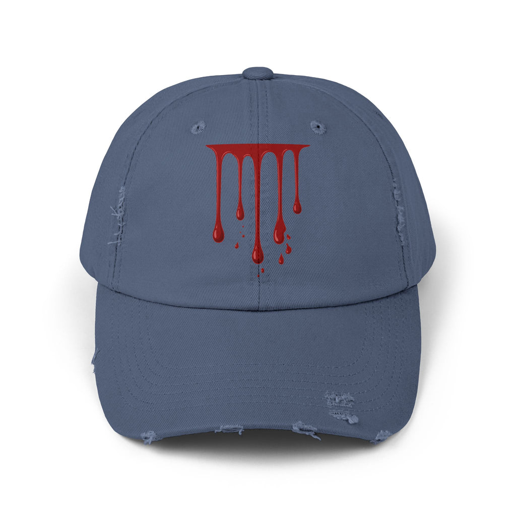 Distressed Black Cap with Red Drip Graphic – Gothic Blood Drip Hat