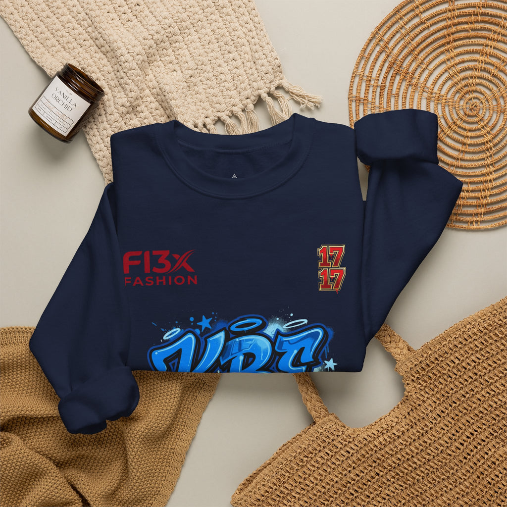 KBZ Graffiti Crewneck Sweatshirt – Streetwear Pullover with Blue Urban Tag Design