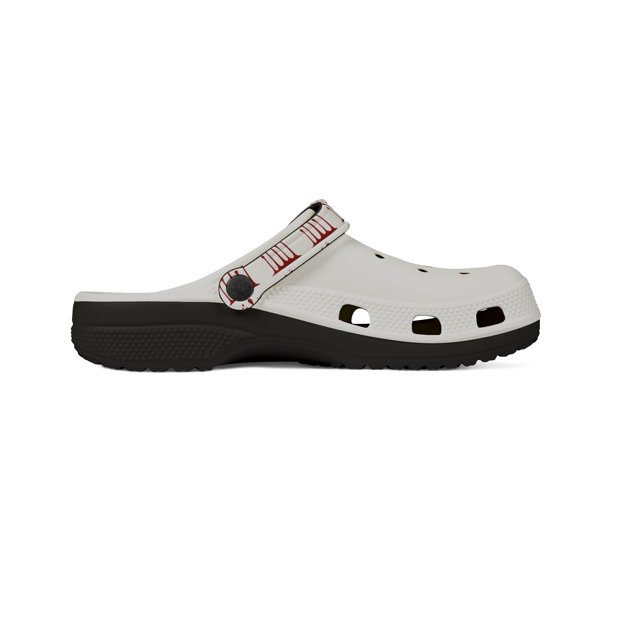 Rubber Clogs — White EVA Foam Shoes with Red '17' & Patterned Strap
