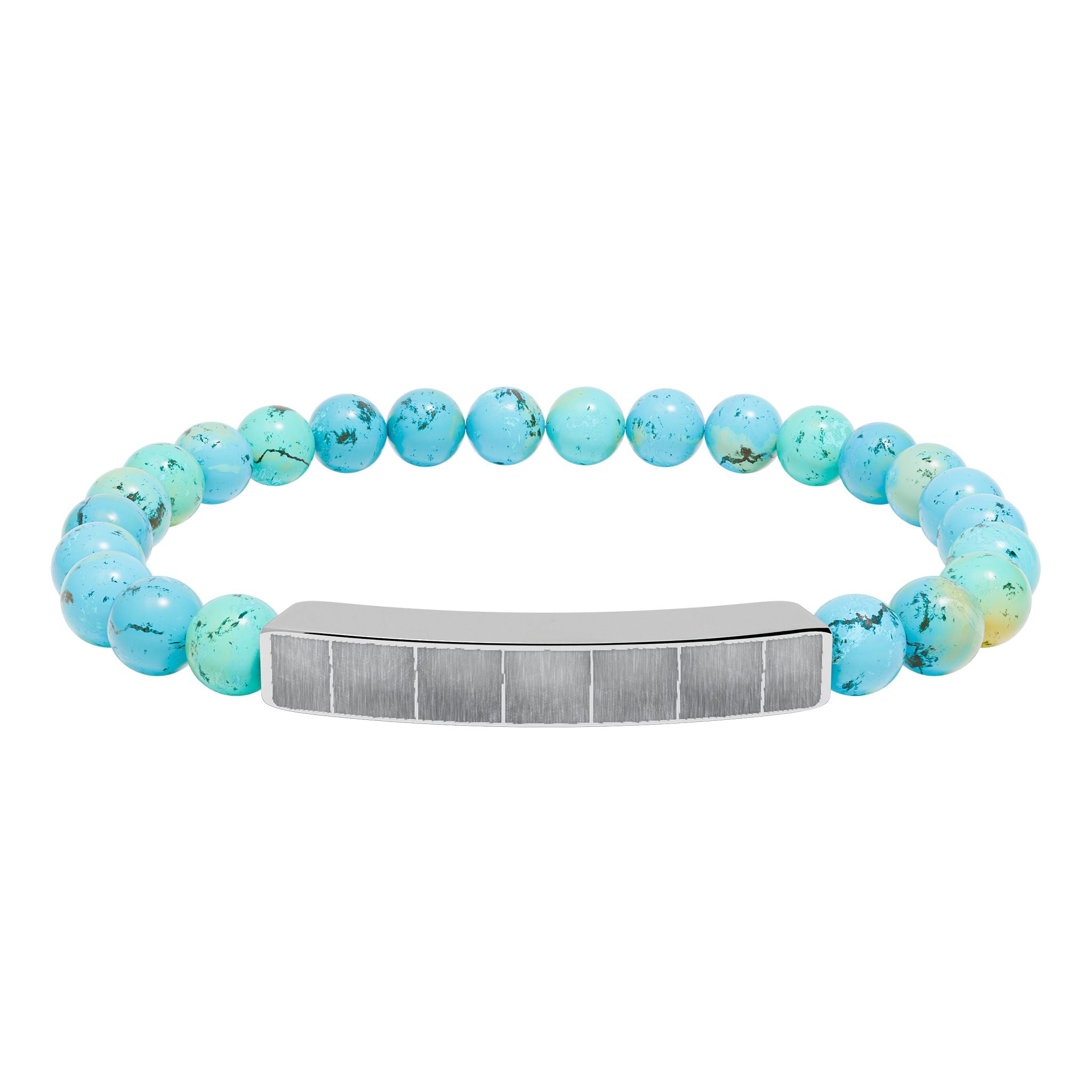 Engravable Natural Stone Bead Bracelet with Metal Bar