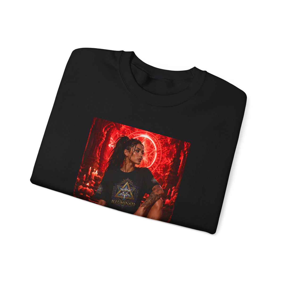 Crewneck Sweatshirt — Gothic Red Neon Angel Photo Print