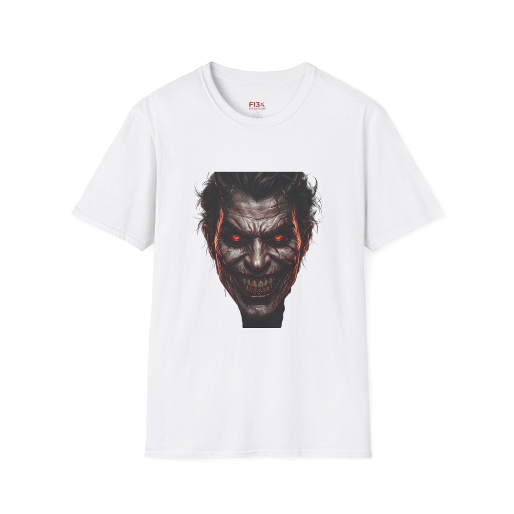 Horror Joker Face T-Shirt — Red-Eyed Villain Graphic Tee