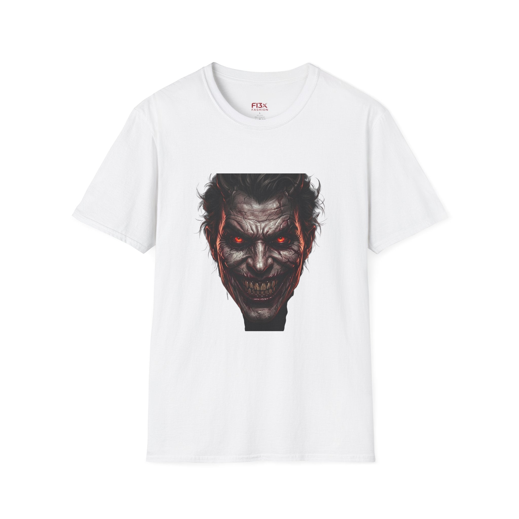 Horror Joker Face T-Shirt — Red-Eyed Villain Graphic Tee
