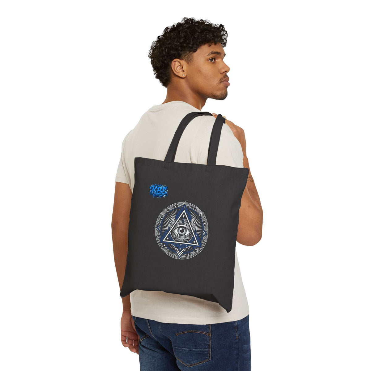 Canvas Tote Bag — Minimal Blue Floral Line Art Everyday Market Tote
