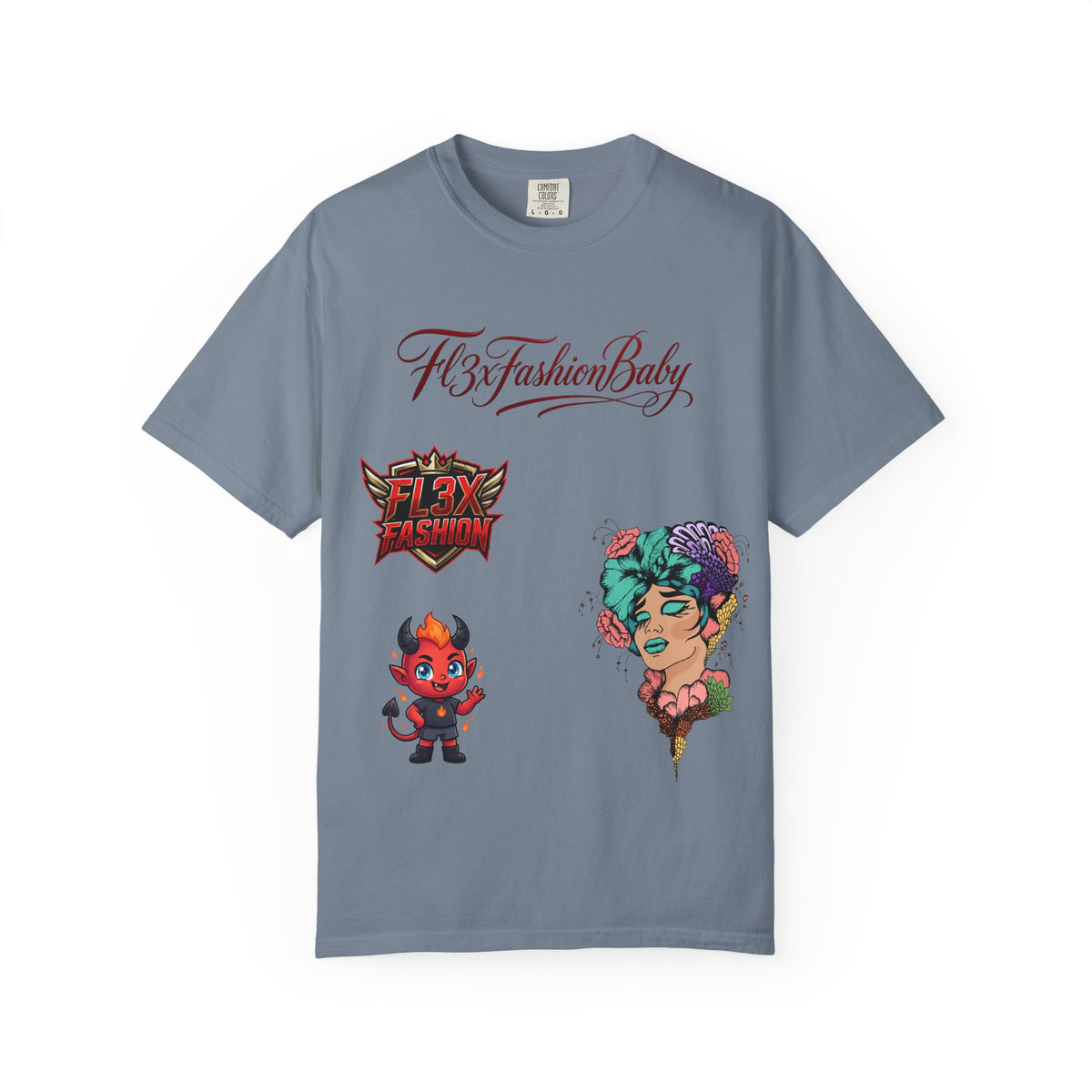 Artistic Floral Portrait T-Shirt — 'Fl3xFashionBaby' Graphic Tee
