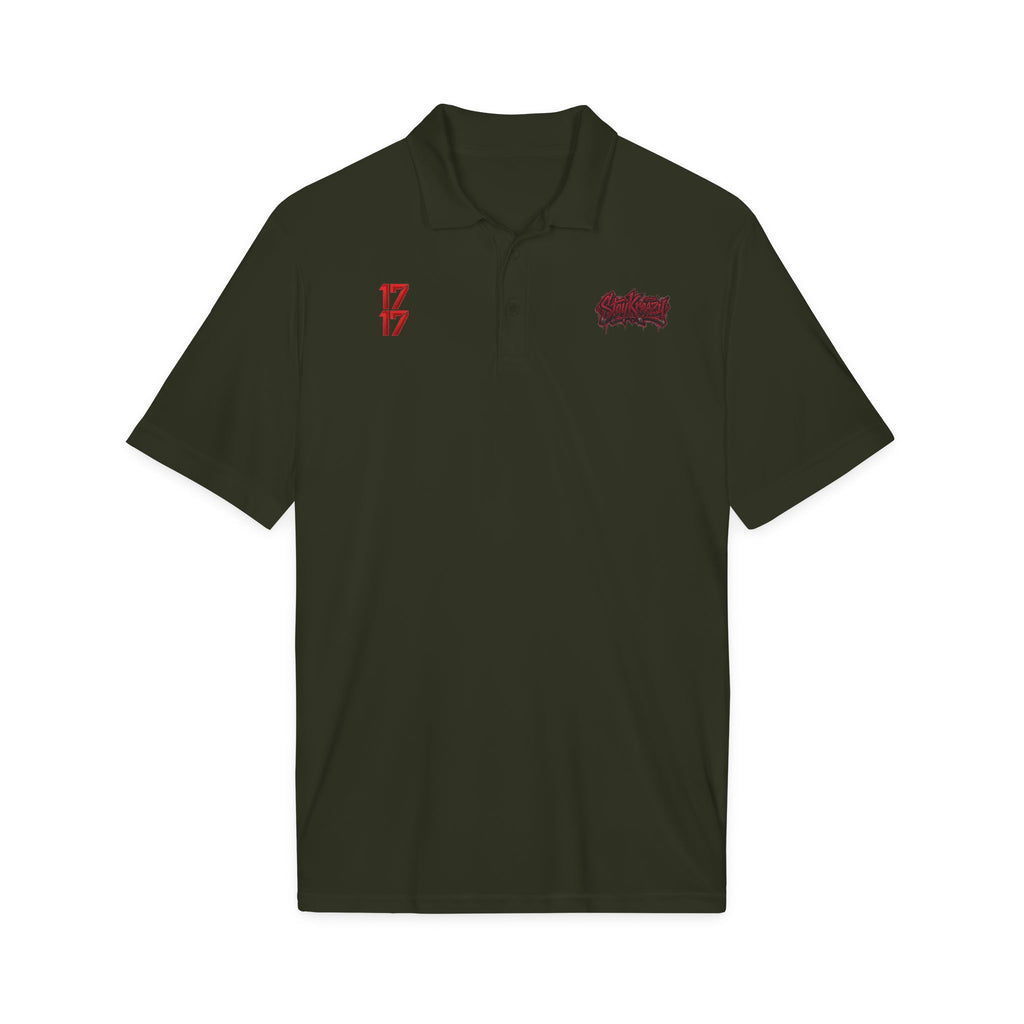White Polo Shirt with Red '17' and Grunge Logo – Athletic Team Polo
