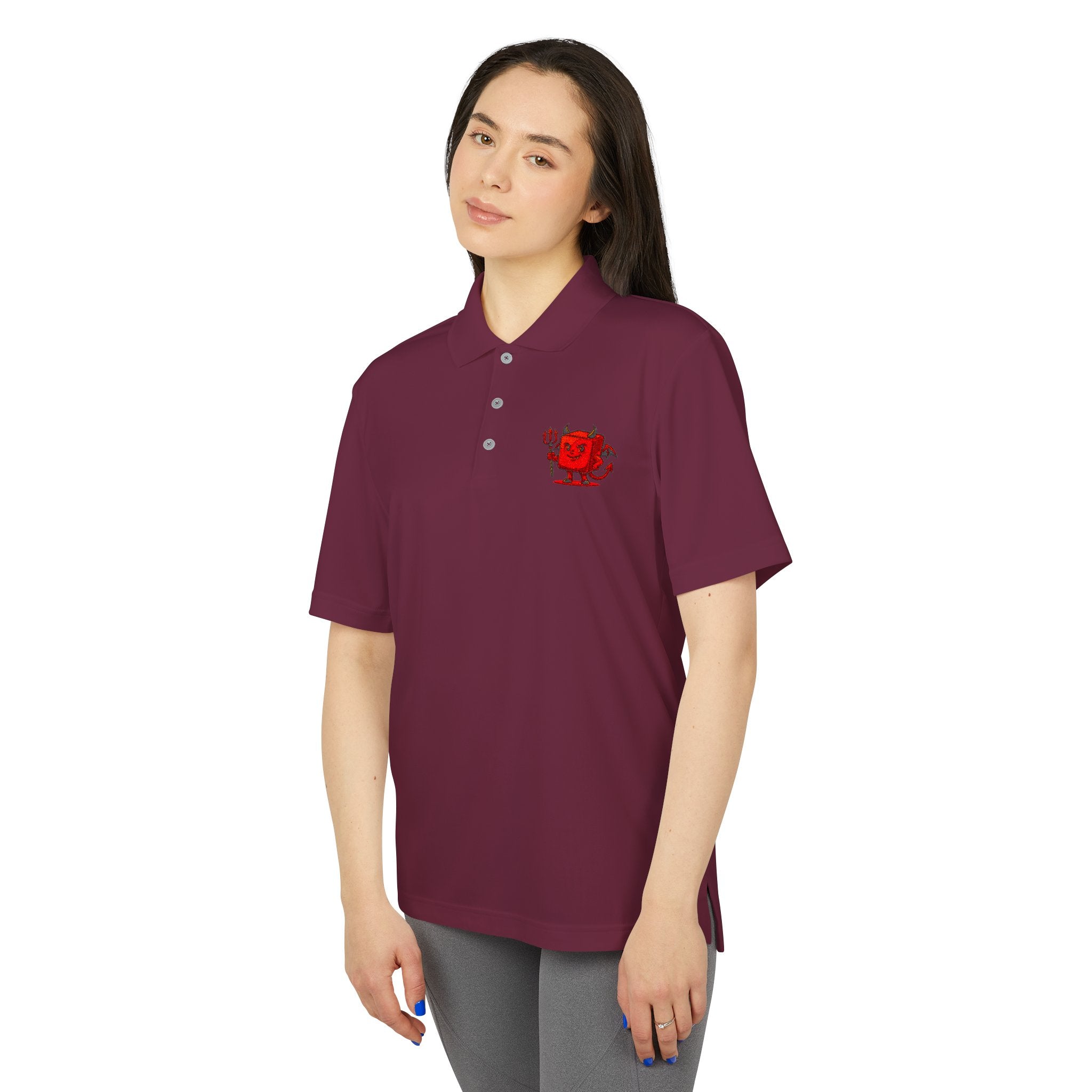 Red Devil Logo Polo Shirt — Embroidered Small Chest Graphic, Golf & Casual Wear