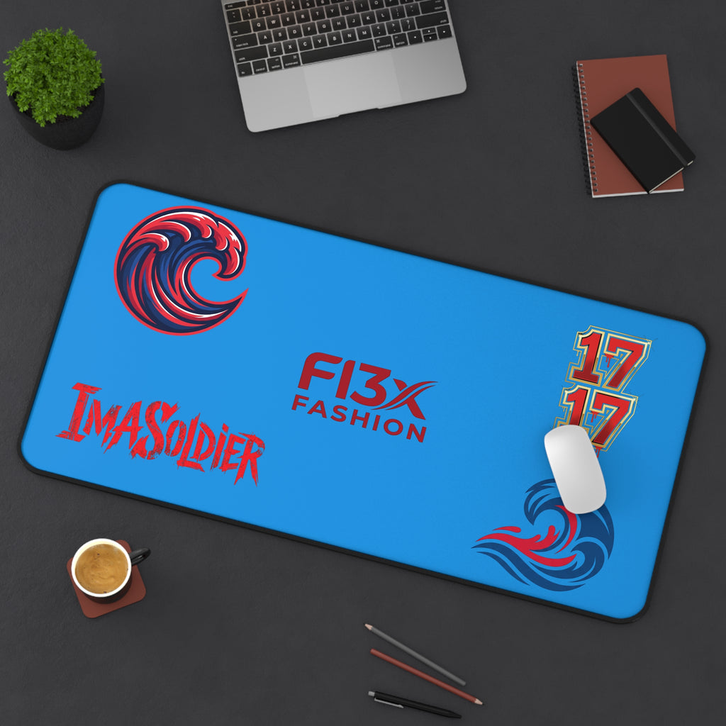Blue Gamer Desk Mat — 'ImASoldier' & F13x Fashion Logo Mouse Pad