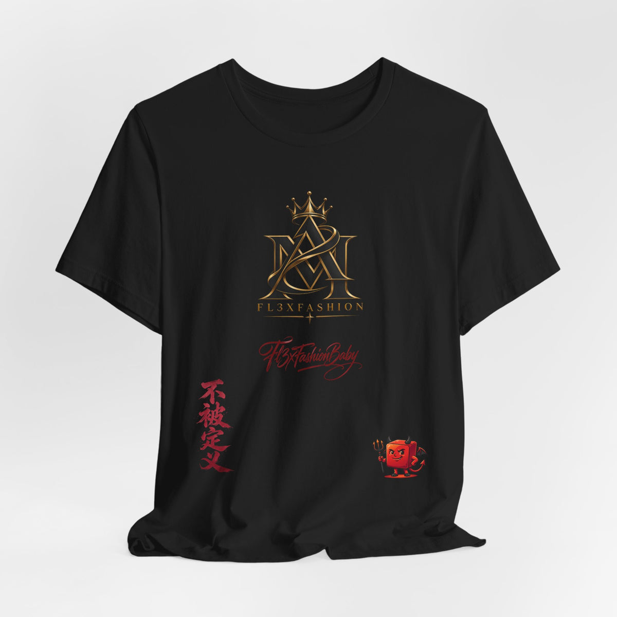 Graphic Tee — FuturFashion Logo Tee with Asian Script & Devil Character