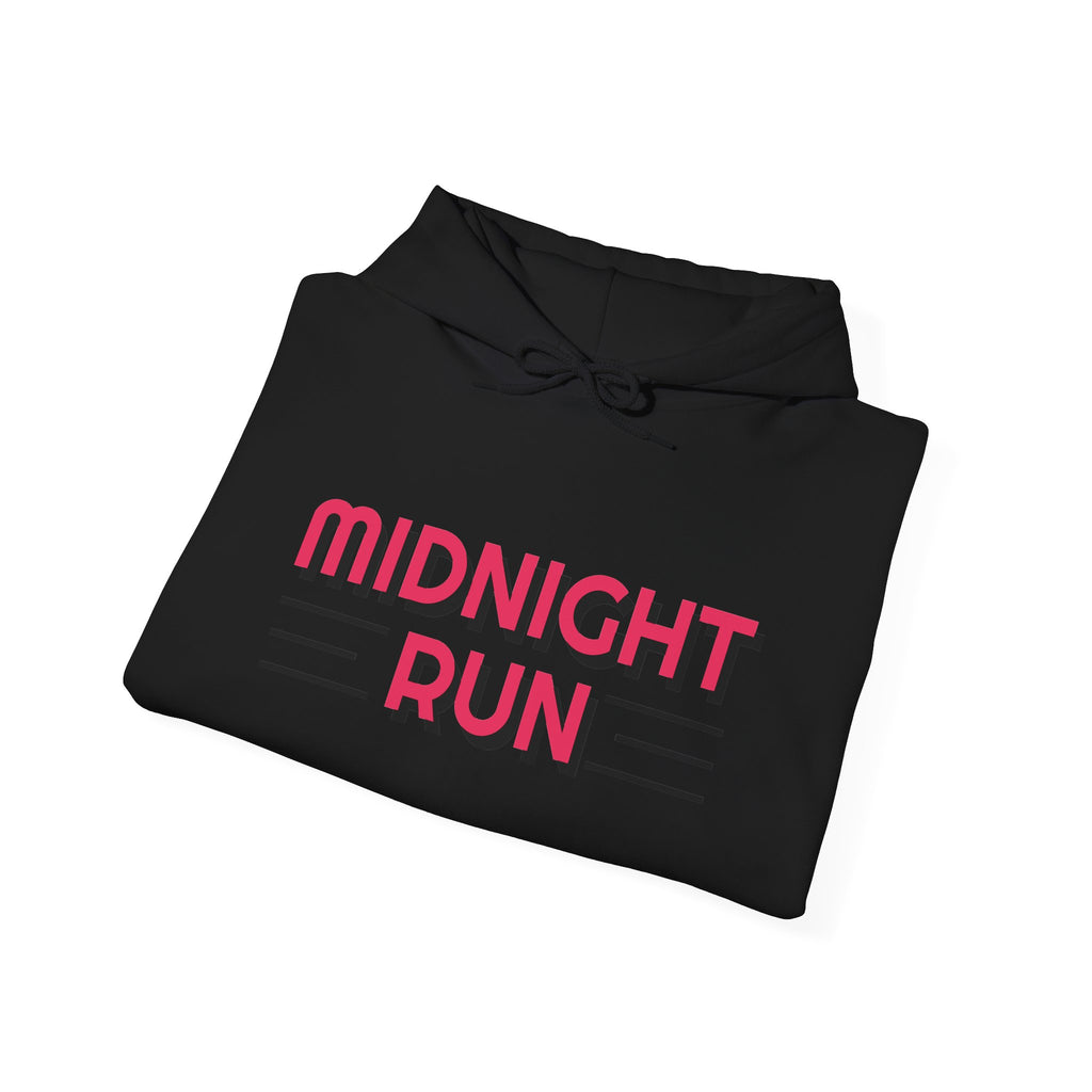 Midnight Run Hoodie — Retro Pink & Black Typography Pullover