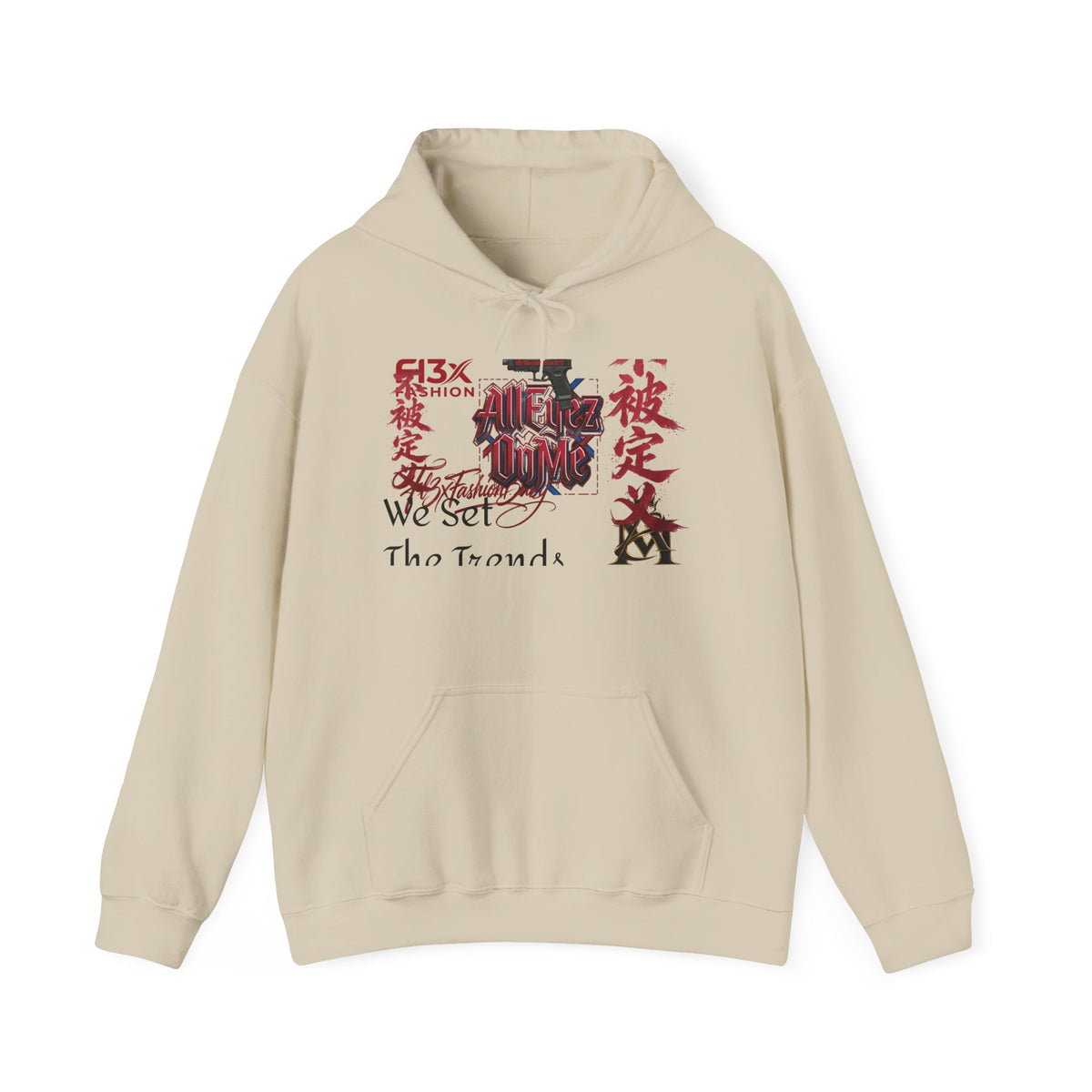 Graphic Hoodie — Asian Calligraphy & Red Ink Street Art Design