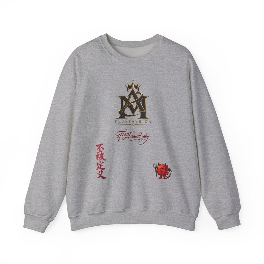 Asian-Inspired Logo Crewneck Sweatshirt — Monogram, Kanji & Lucky Charm Design