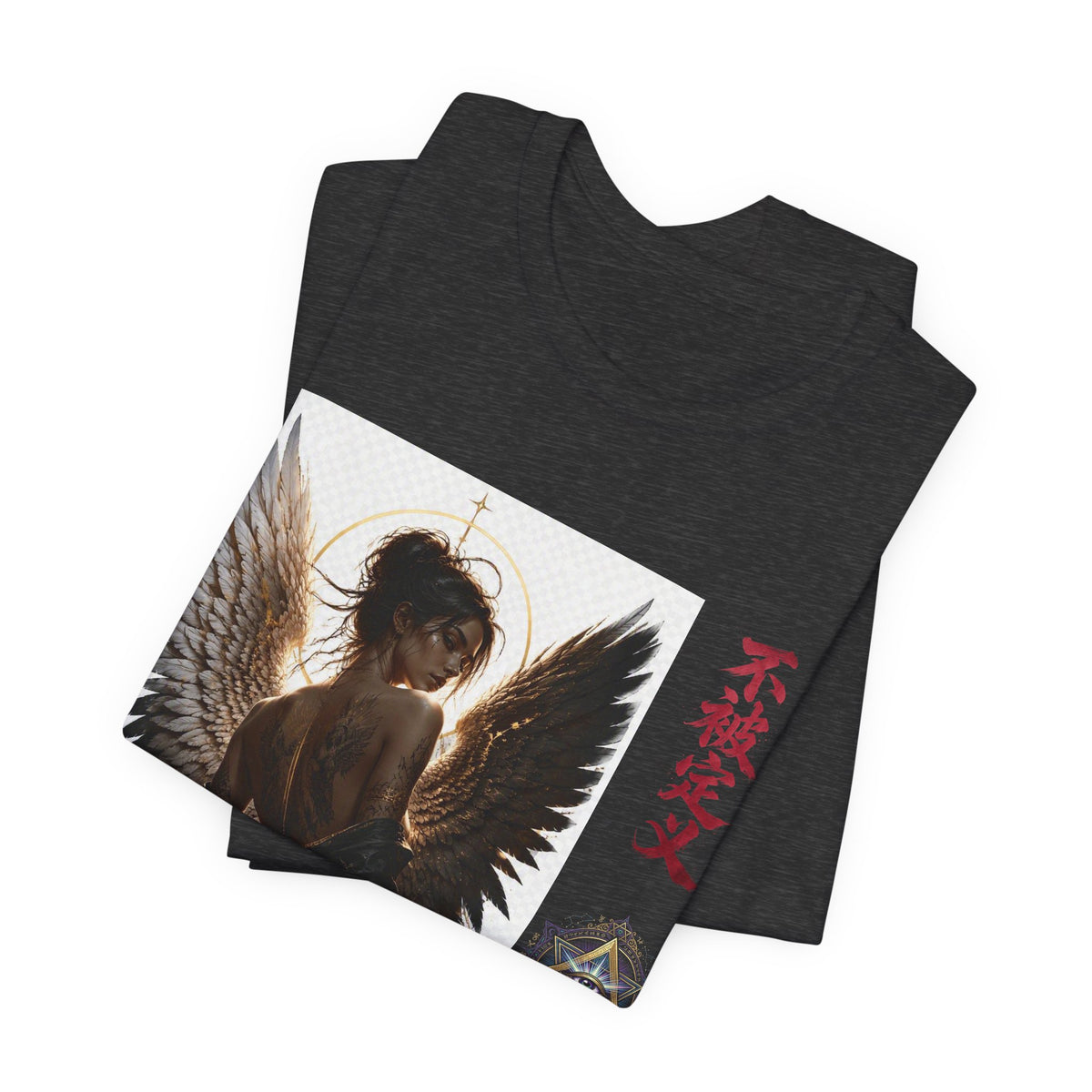Angel Wings Graphic Tee — '不被定义' Asian-Inspired Dark Angel T-Shirt
