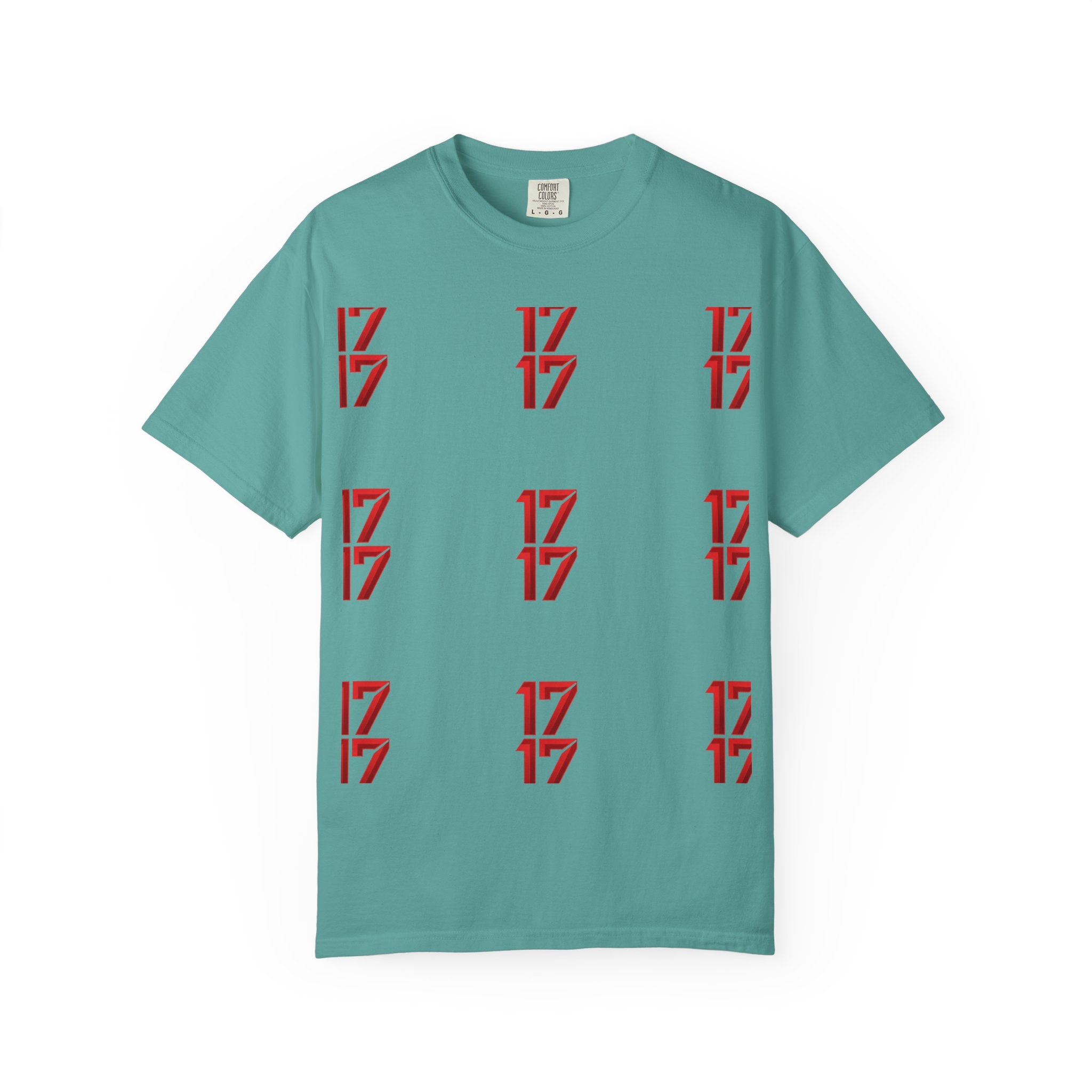 17 Pattern Graphic T-Shirt — Repeating Red Logo Tee