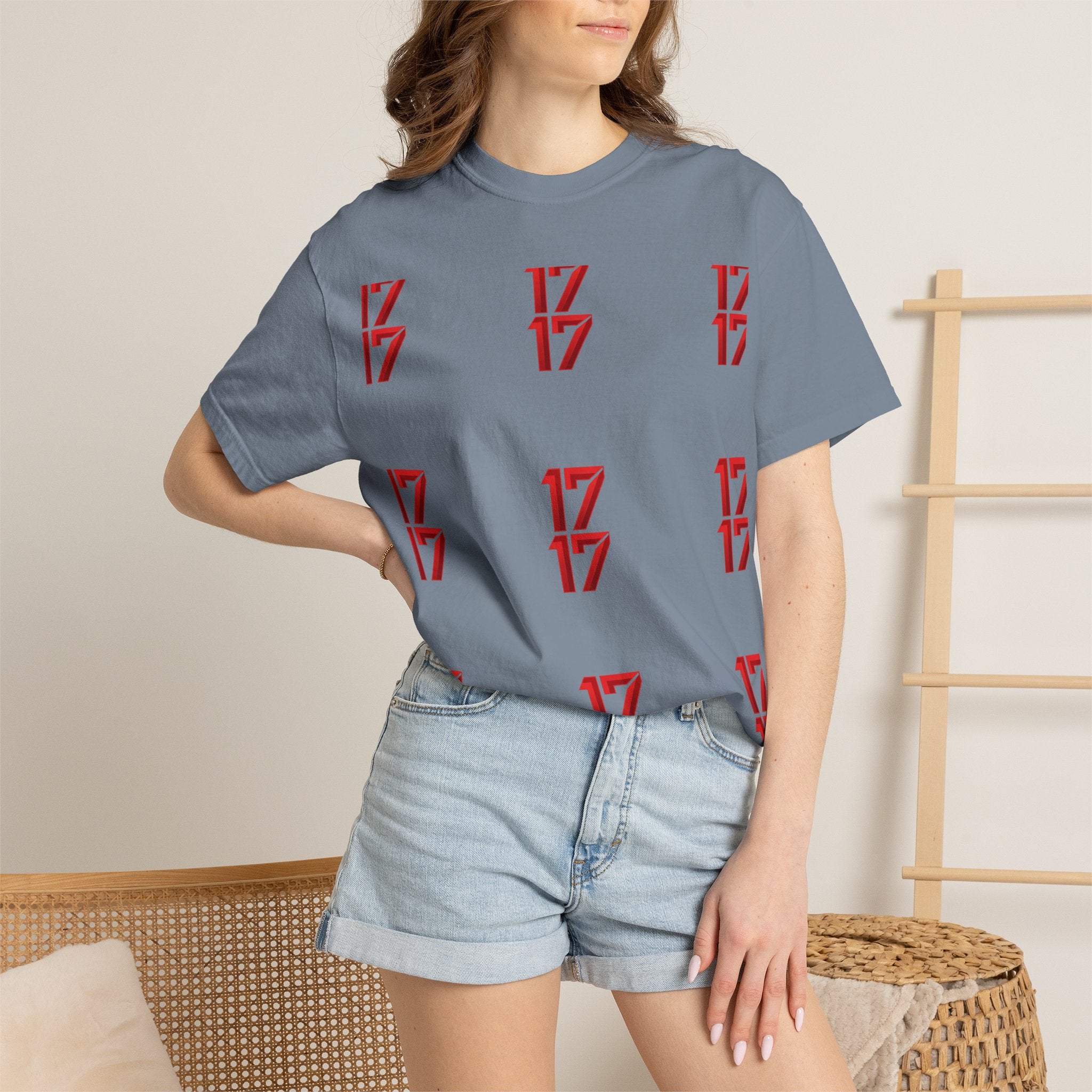 17 Pattern Graphic T-Shirt — Repeating Red Logo Tee