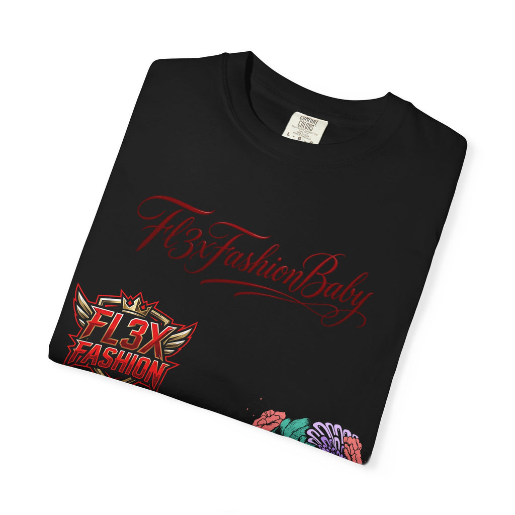 Artistic Floral Portrait T-Shirt — 'Fl3xFashionBaby' Graphic Tee