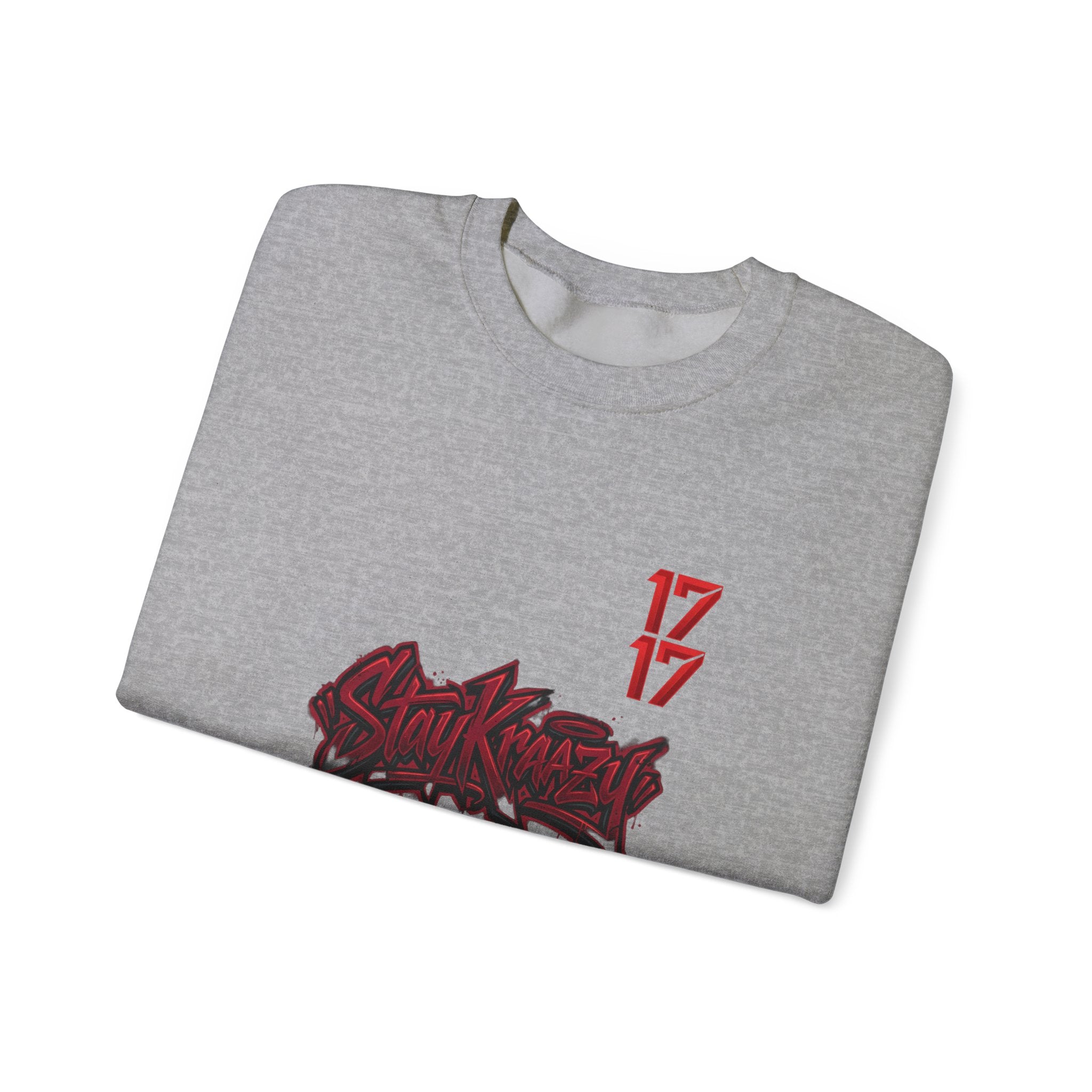 Streetwear Crewneck Sweatshirt — Graffiti 'Stay Krazy' Design with 17/17 Sleeve Accents
