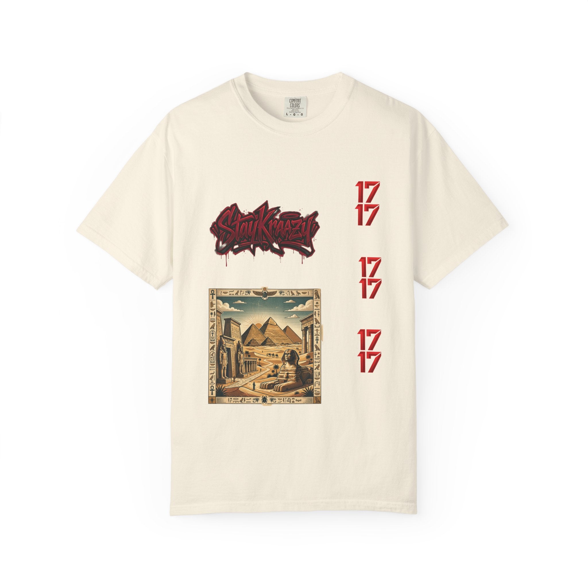 Graphic T-Shirt — Vintage Pyramid Collage with 'Wanted' Drip Design