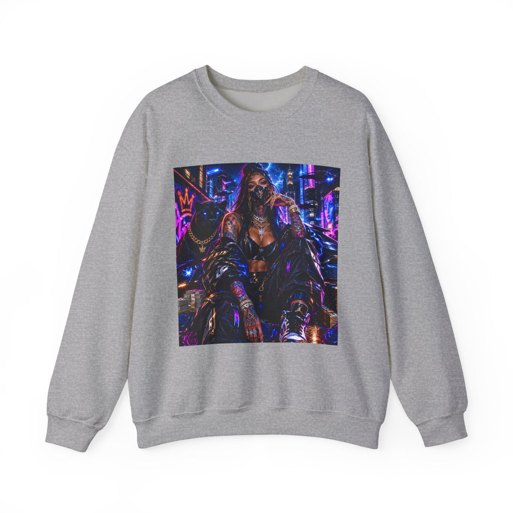 Cyberpunk Queen Crewneck Sweatshirt — Neon Futuristic Streetwear
