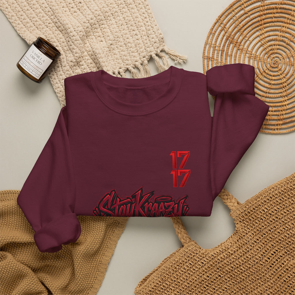 Streetwear Crewneck Sweatshirt — Graffiti 'Stay Krazy' Design with 17/17 Sleeve Accents