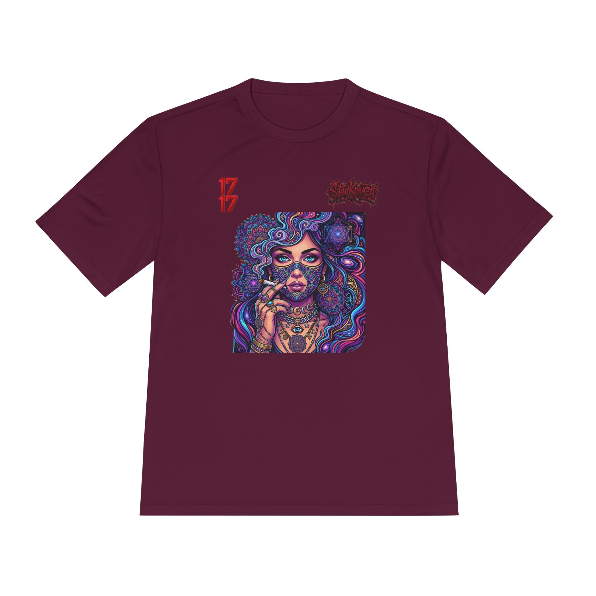 Psychedelic Woman Graphic Tee — Retro Cosmic Portrait Moisture‑Wicking Shirt