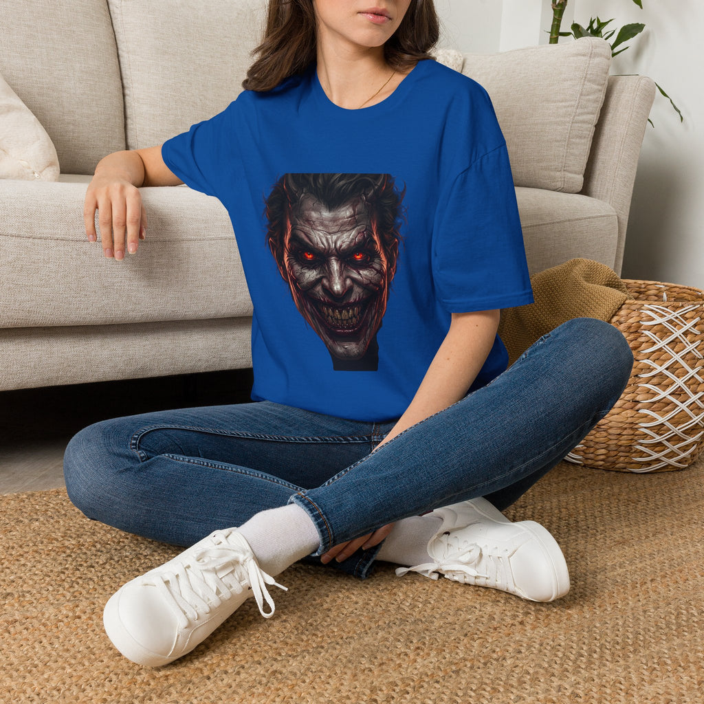 Horror Joker Face T-Shirt — Red-Eyed Villain Graphic Tee