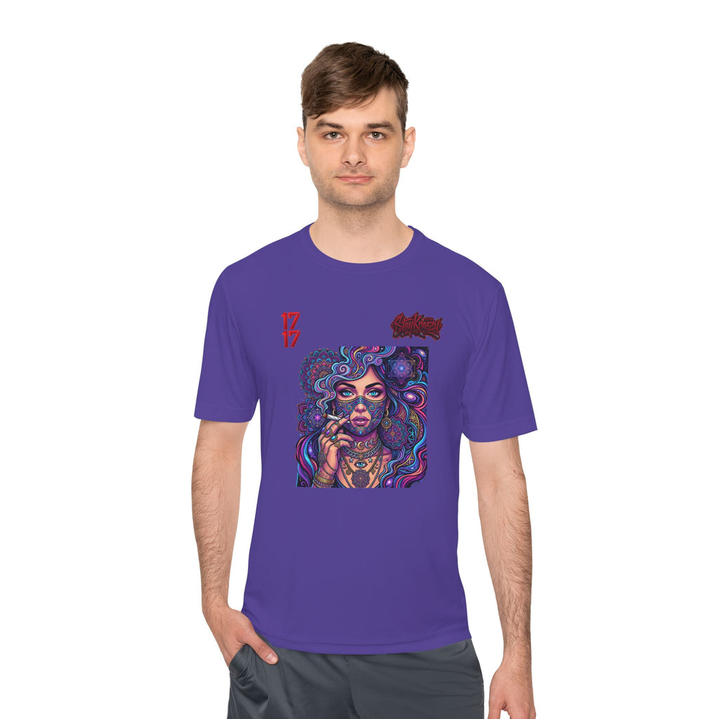 Psychedelic Woman Graphic Tee — Retro Cosmic Portrait Moisture‑Wicking Shirt