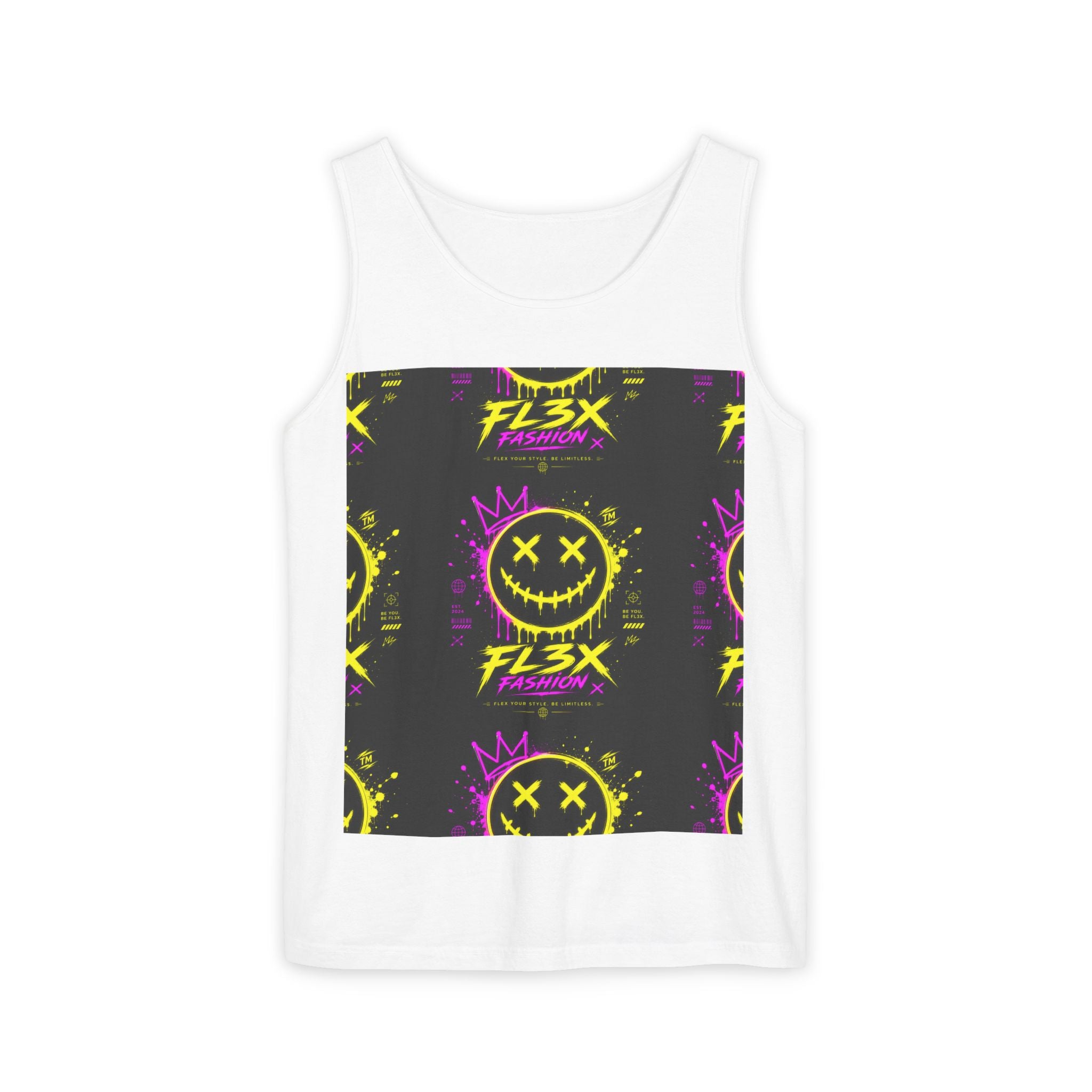 FL3X Fashion Graphic Tank Top — Neon Smiley & Devil Logo Streetwear