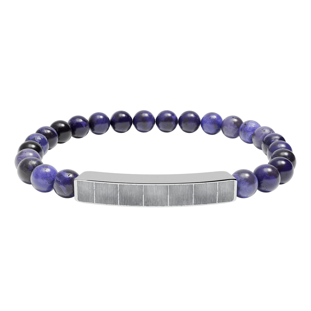 Engravable Natural Stone Bead Bracelet with Metal Bar