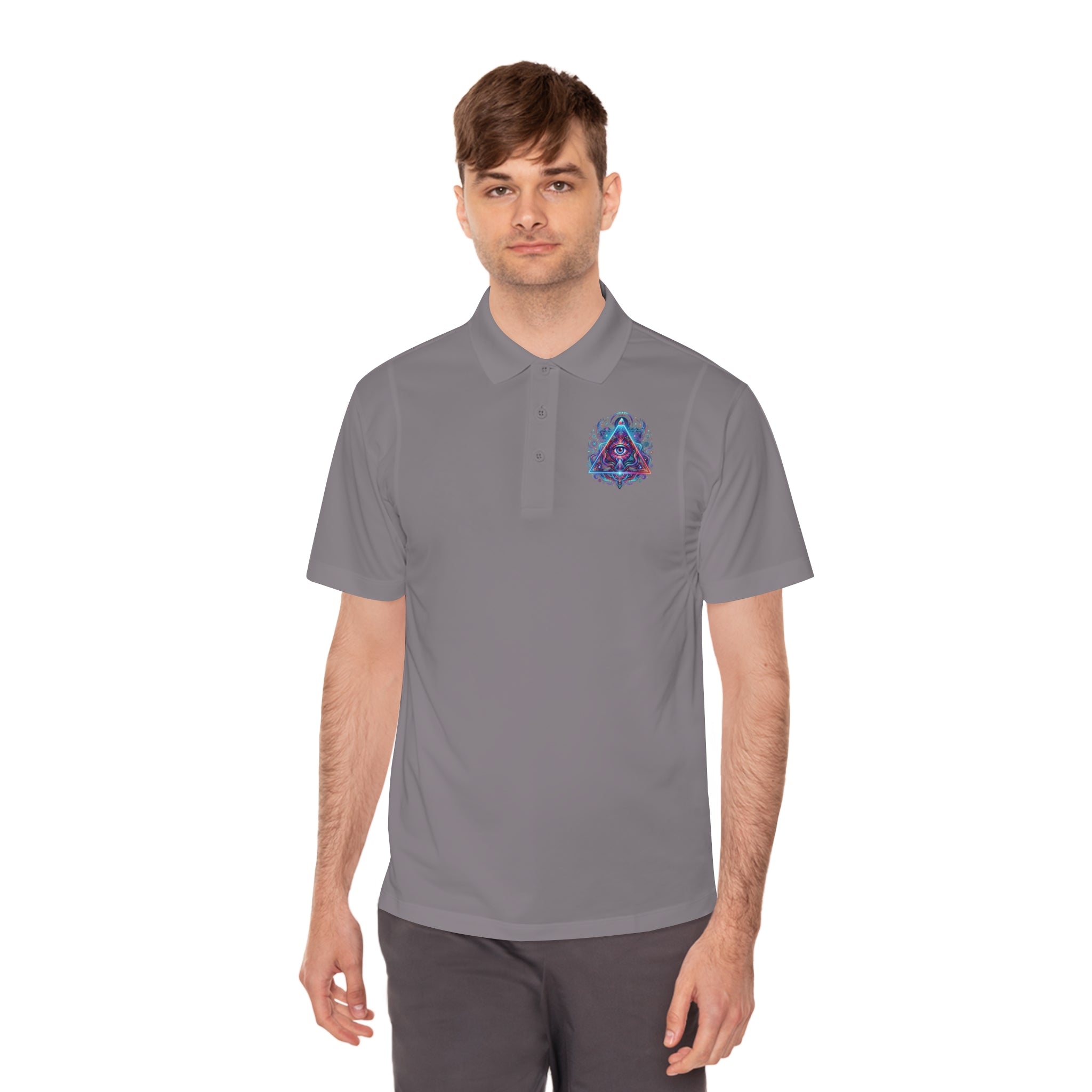 Men's Polo Shirt — Mystic All-Seeing Eye Triangle Design with 17/17 Accent