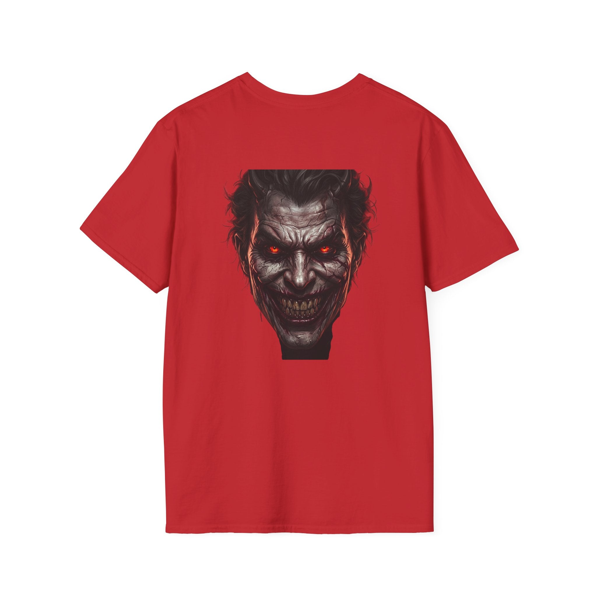 Horror Joker Face T-Shirt — Red-Eyed Villain Graphic Tee