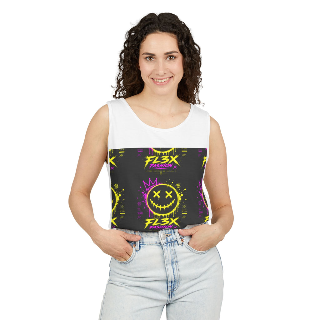 FL3X Fashion Graphic Tank Top — Neon Smiley & Devil Logo Streetwear