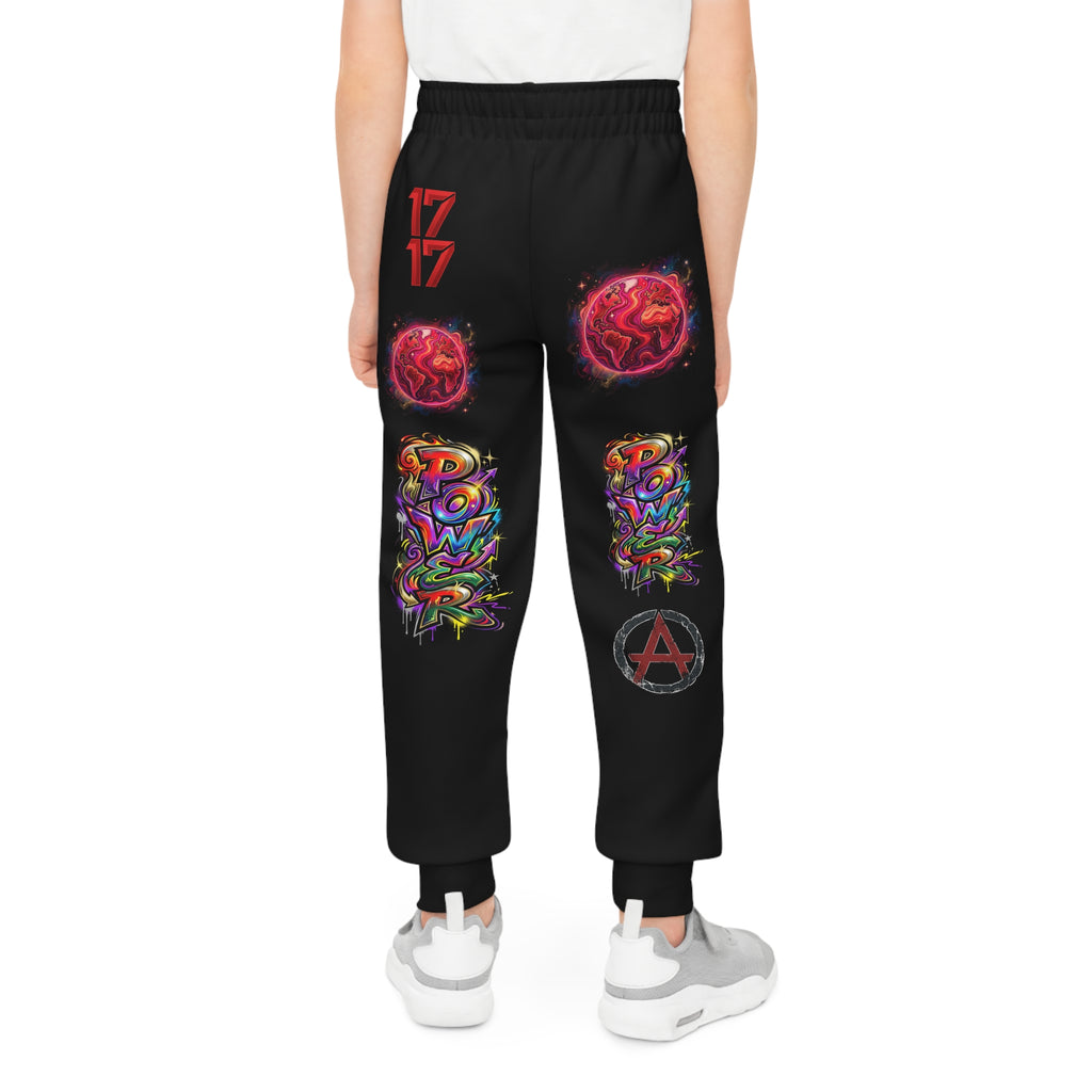 Youth Graphic Joggers — Neon Dragon, All-Over Print Streetwear with 'We Don't Negotiate With Terror' Design