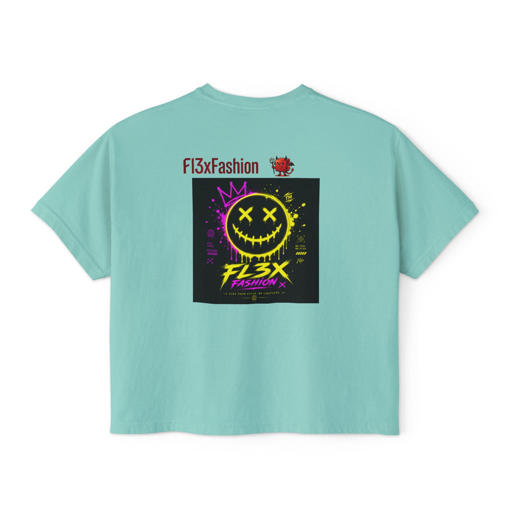 Women's Boxy Tee - Neon Smiley "FL3X" Graphic Streetwear